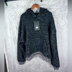 Embellish Textured Sweater Black White XL NWT long sleeve Knit Hoody